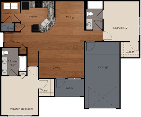 Floor plan for 2 beds, 2 baths, 1208 sqft